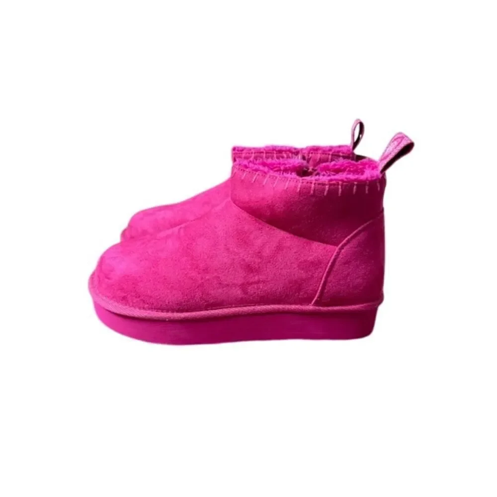 Muk Luks Augie Mini Cozy Booties Women's Pink Fuchsia Sz 8 Faux Suede Side Zip